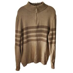Tahari Mens Mock Neck 1/4 Zip Striped Pullover Knit Sweater XL